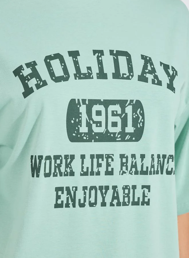 Take Two Oversized Slogan Print T-Shirt with Dropped Shoulder by Styli