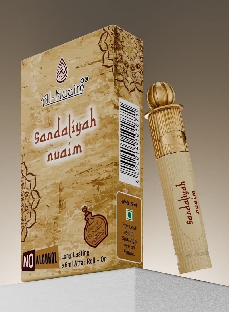 Al Nuaim Sandaliyah Nuaim Attar Roll On Unisex 6ml | Long Lasting Sandalwood Woody Oriental Fragrance Oil | Alcohol Free Premium Pocket Perfume for Men & Women | Daily Wear & Special Occasions Attar - Image 2
