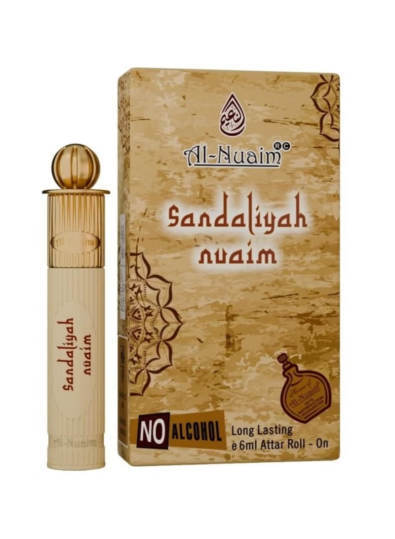 Al Nuaim Sandaliyah Nuaim Attar Roll On Unisex 6ml | Long Lasting Sandalwood Woody Oriental Fragrance Oil | Alcohol Free Premium Pocket Perfume for Men & Women | Daily Wear & Special Occasions Attar - Image 1
