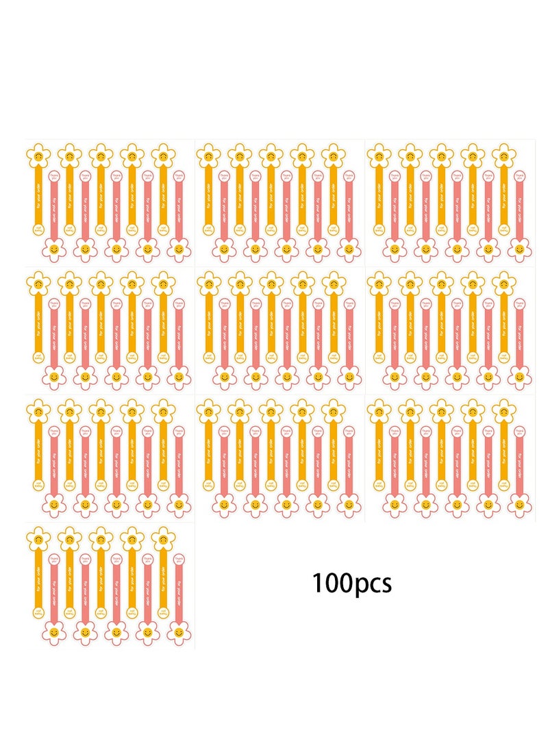 100pcs Cartoon Cute Expressions Long Strip Stickers Round Adhesive Baking Cake Box DIY Sealing Stickers, Bread Cake Labels Food Packaging，Suitable For Packaging Cakes, Cookies, Desserts, Etc - Image 1