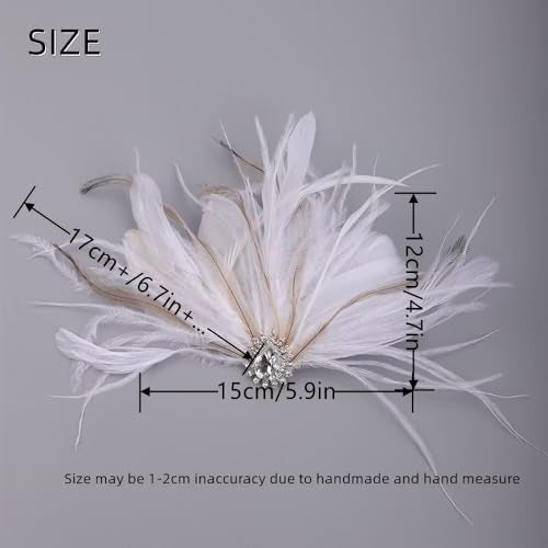 Chmier Bridal 1920s Flapper Feather Hair Clip Pin Crystal White Feather Roaring 20s Headpiece Prom Party Festival Hair Jewelry for Women - Image 4