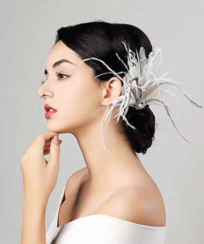 Chmier Bridal 1920s Flapper Feather Hair Clip Pin Crystal White Feather Roaring 20s Headpiece Prom Party Festival Hair Jewelry for Women - Image 2