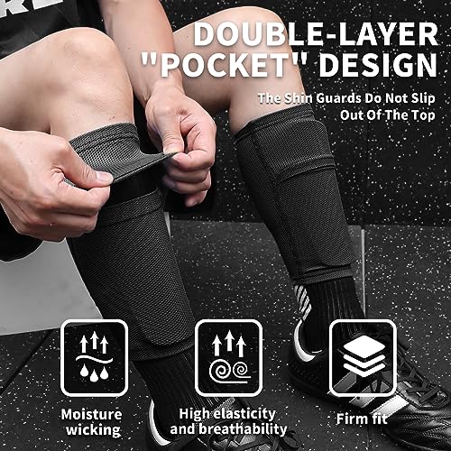 LPONJAR Soccer Shin Guards for Kids Youth Adults - Shin Pads and Sleeves with Optimized Insert Pocket for Boys Girls Men Women for Football Games - Protective Soccer Equipment - Image 2