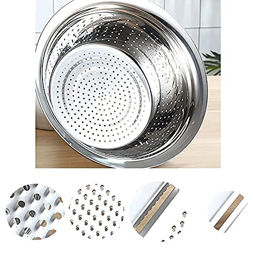 Rexmon 3 in 1 Multifunctional Stainless Steel Basin Grater Drain Basket Vegetable Cutter with Drain Basket Vegetable Fruits Washing Bowl Strainer Set Peck of 1 Silver - Image 3