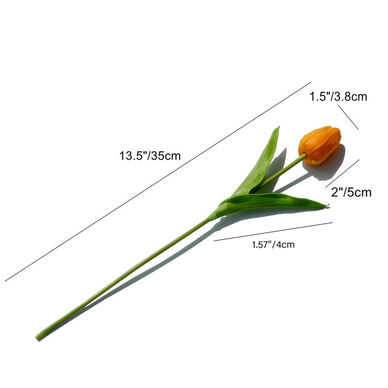 Mandy's Artificial Tulips 20 Stems Orange PU Faux Flowers for Valentine's Day and New Year Decorations Wedding Home Decor 13.5 Inch - Image 2