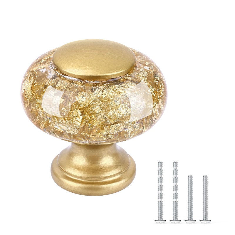 Chicwing 8 Pack Gold Dresser Knobs, 1-3/8 Inch(36mm) Decorative Kitchen Cabinet Knobs, Elegant Crystal Round Cabinet Knobs for Dressers Kitchens Cupboard Drawer Pulls - Image 1
