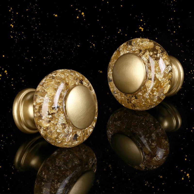 Chicwing 8 Pack Gold Dresser Knobs, 1-3/8 Inch(36mm) Decorative Kitchen Cabinet Knobs, Elegant Crystal Round Cabinet Knobs for Dressers Kitchens Cupboard Drawer Pulls - Image 2