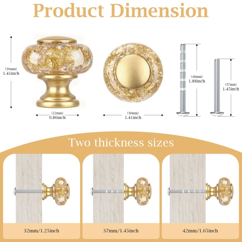 Chicwing 8 Pack Gold Dresser Knobs, 1-3/8 Inch(36mm) Decorative Kitchen Cabinet Knobs, Elegant Crystal Round Cabinet Knobs for Dressers Kitchens Cupboard Drawer Pulls - Image 3