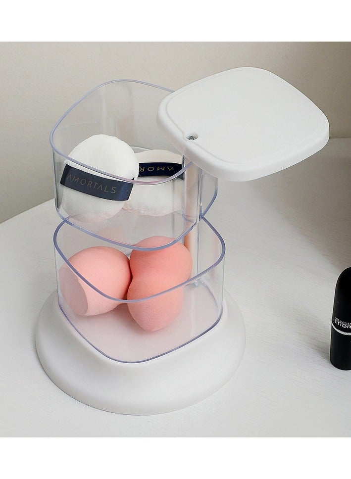 ORiTi Makeup Sponge Containers with Lid Turnable Multi Tier Makeup Sponge Powder Puff Storage Organizer Holder Hair Accessories Dispenser Box For Vanity Countertop Cotton Pad Organization - Image 1
