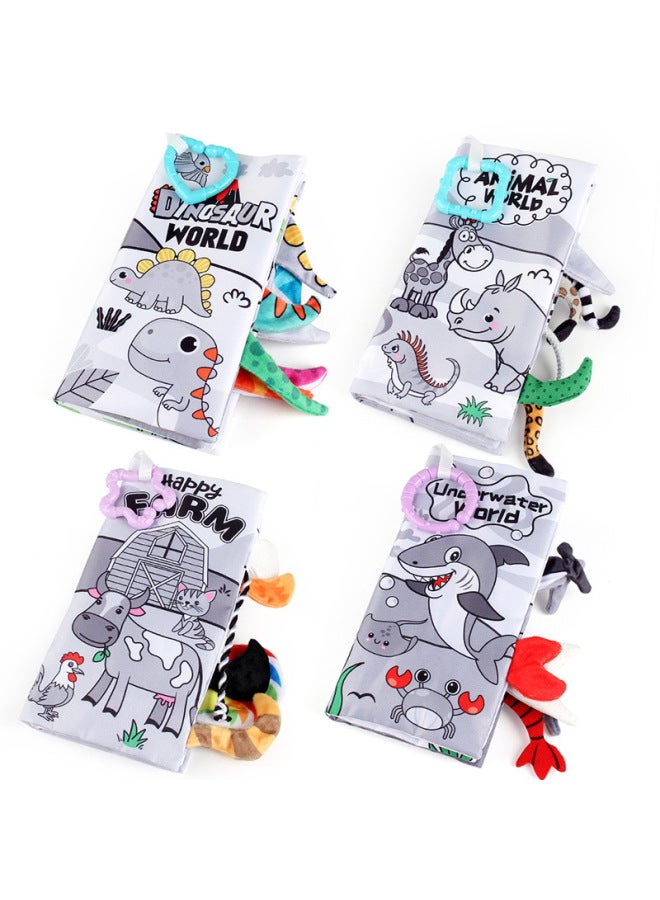 Infant Puzzle Early Education Tail Cloth Book Baby Tear Not To Rot With Ringing Paper 4 Pages 8 Three-dimensional Dinosaur Ocean Cloth Book - Image 2