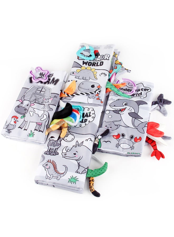 Infant Puzzle Early Education Tail Cloth Book Baby Tear Not To Rot With Ringing Paper 4 Pages 8 Three-dimensional Dinosaur Ocean Cloth Book - Image 3