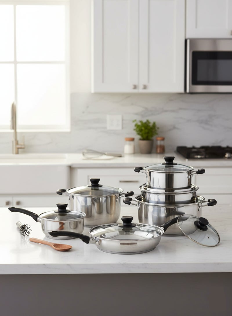 BASURRAH 6-Piece Stainless Steel Pots and Pans Cookware Set with Glass Lids – Durable Rust-Resistant Cooking Utensils, Perfect for Healthy Daily Cooking - Image 3