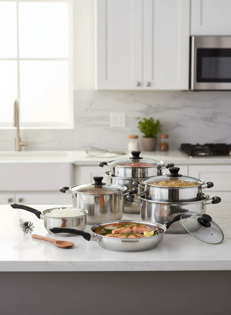 BASURRAH 6-Piece Stainless Steel Pots and Pans Cookware Set with Glass Lids – Durable Rust-Resistant Cooking Utensils, Perfect for Healthy Daily Cooking - Image 4