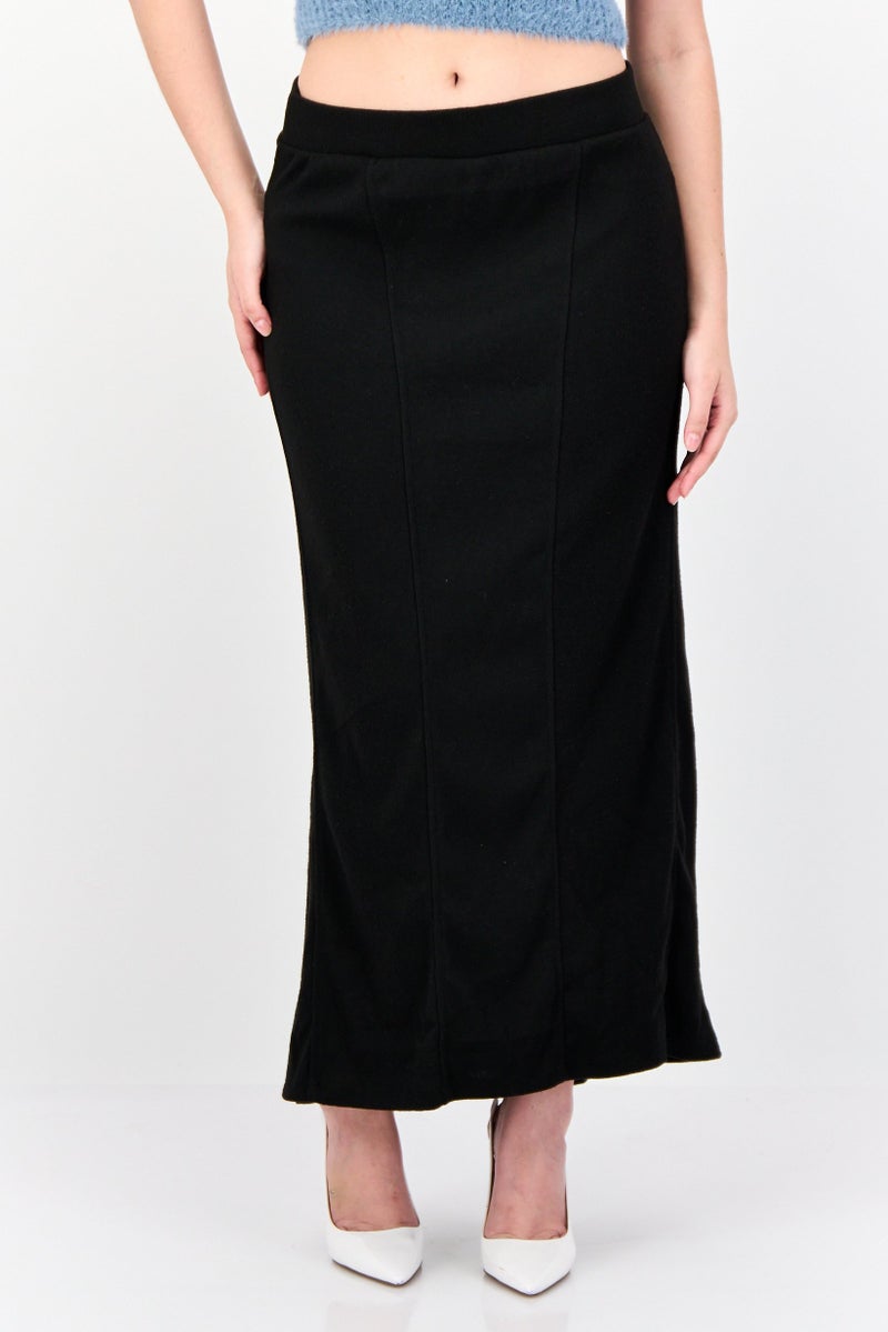 Reserved Women Ribbed Maxi Skirt, Black - Image 1