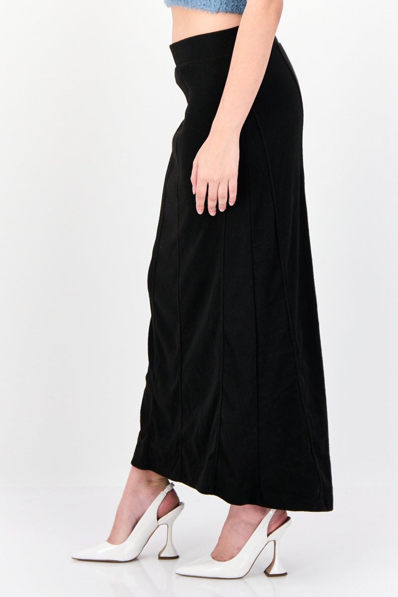 Reserved Women Ribbed Maxi Skirt, Black - Image 2