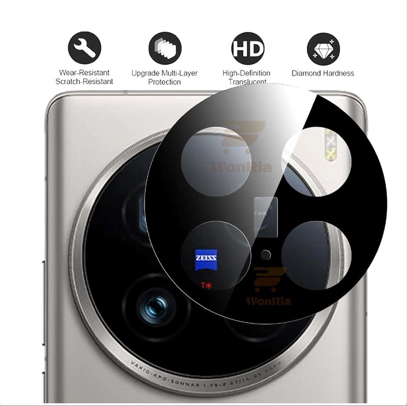 WonRia حامي عدسة الكاميرا الخلفية لهاتف Vivo X200 Pro 5G - زجاج حامي [3D متميز] - أسود - Image 2