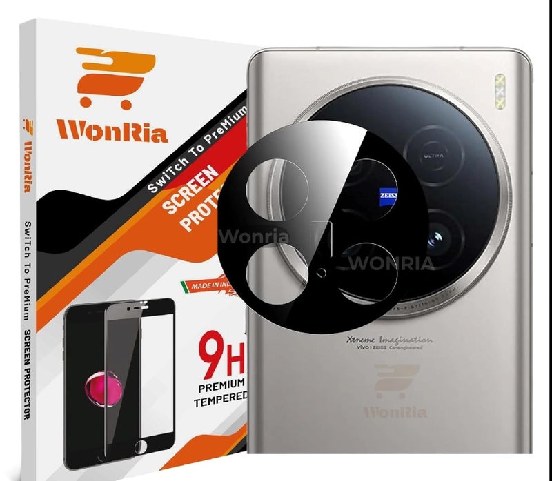 WonRia حامي عدسة الكاميرا الخلفية لهاتف Vivo X200 Pro 5G - زجاج حامي [3D متميز] - أسود - Image 1