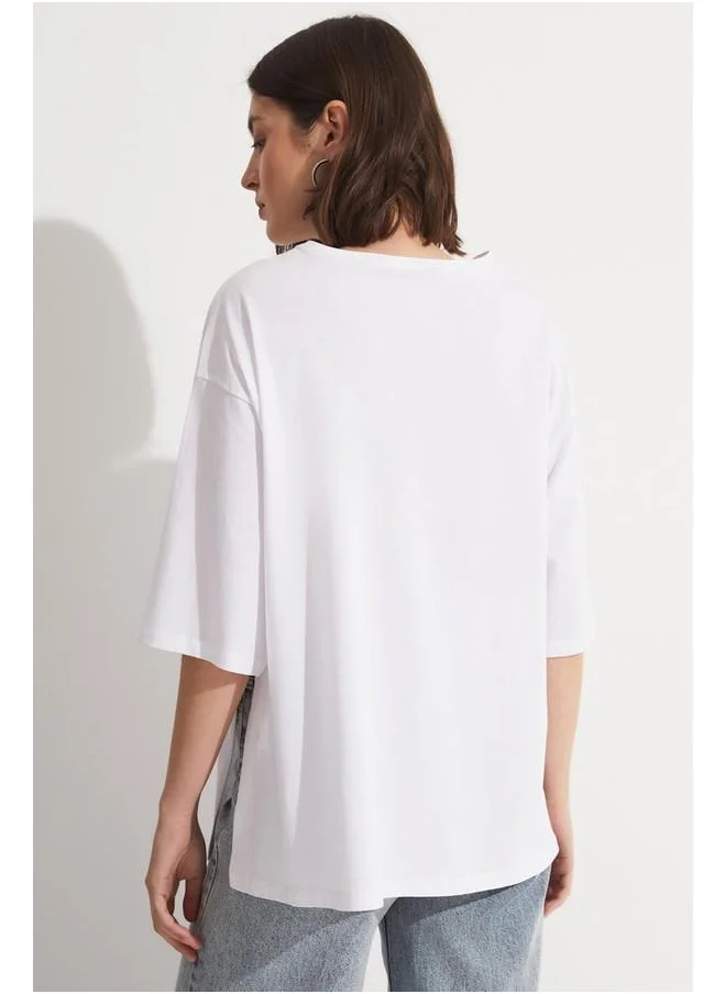 JUNE June 100% Cotton Flowy T-Shirt White