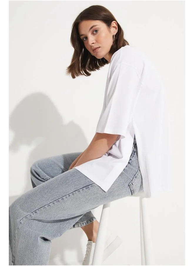 JUNE June 100% Cotton Flowy T-Shirt White