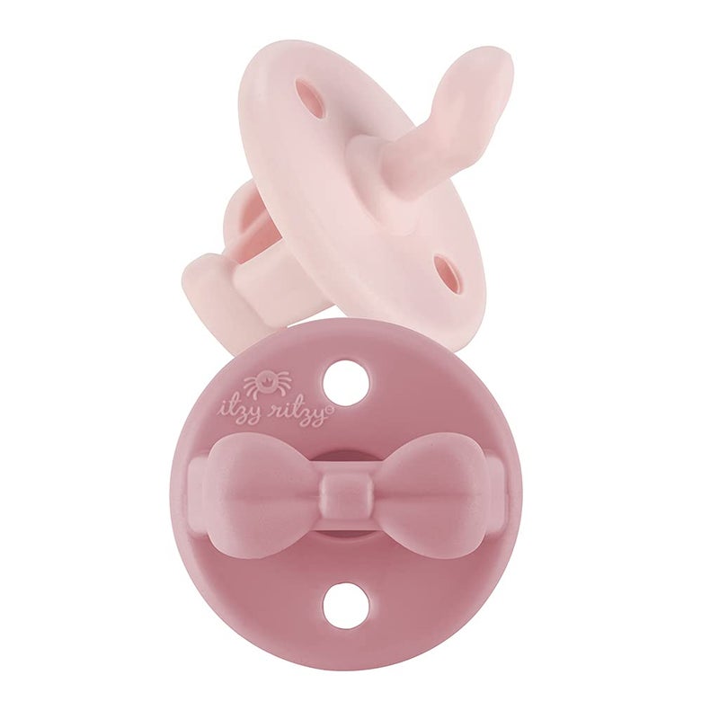 Itzy Ritzy Silicone Orthodontic Pacifiers - Itzy Soother Pacifiers with Collapsible Handle & Two Air Holes for Added Safety, Baby Pacifier For Ages 0-6 Months (Ballet Slipper & Primrose) - Image 1