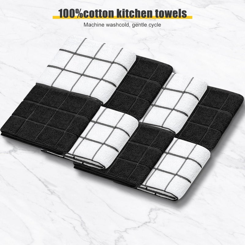 BSKSSK Oven Mitts Kitchen Towels Dishcloths with Pot Holders Sets 12PCS, Dish Towels Sets, Oven Gloves Pot Pads Heat Resistant 500 Degrees with Non-Slip Silicone Surface for Cooking Baking Grilling Black - Image 3