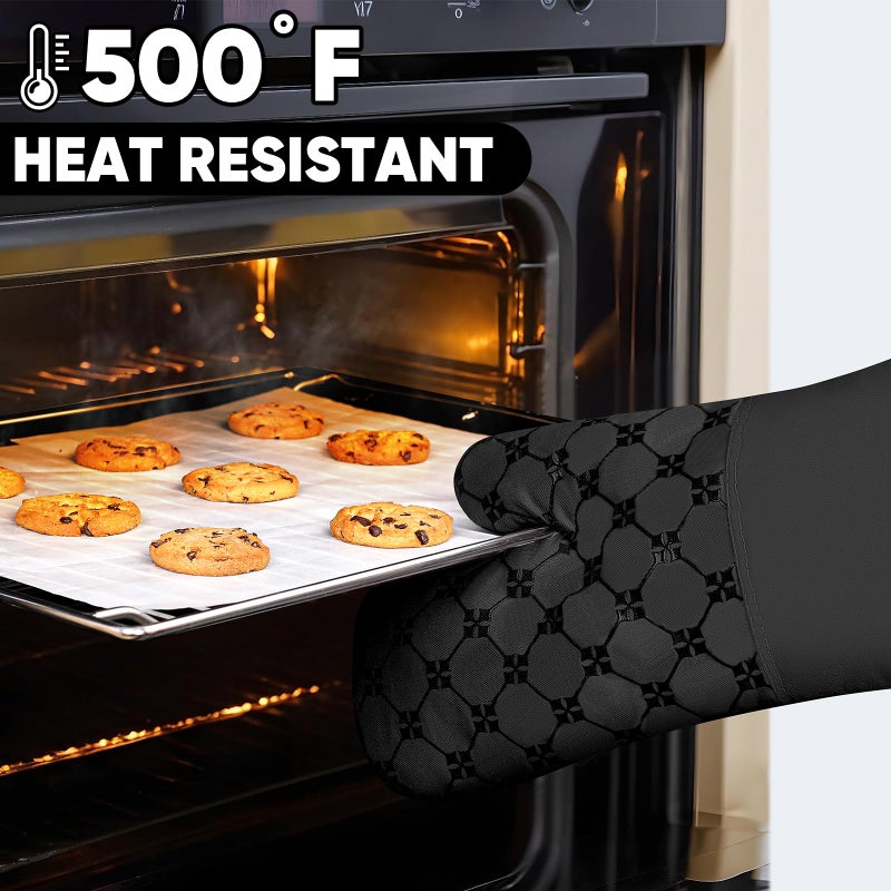 BSKSSK Oven Mitts Kitchen Towels Dishcloths with Pot Holders Sets 12PCS, Dish Towels Sets, Oven Gloves Pot Pads Heat Resistant 500 Degrees with Non-Slip Silicone Surface for Cooking Baking Grilling Black - Image 4