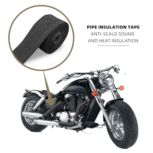 LJZP 2 Pack Fireproof Pipe Wrap Insulation 2" Wide X 16' Long, Fiberglass Heat Shield Tape Pipe Webbing for Stove Flue Protector with 4 Clamps, Black - Image 4