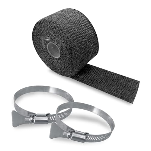 LJZP 2 Pack Fireproof Pipe Wrap Insulation 2" Wide X 16' Long, Fiberglass Heat Shield Tape Pipe Webbing for Stove Flue Protector with 4 Clamps, Black - Image 3