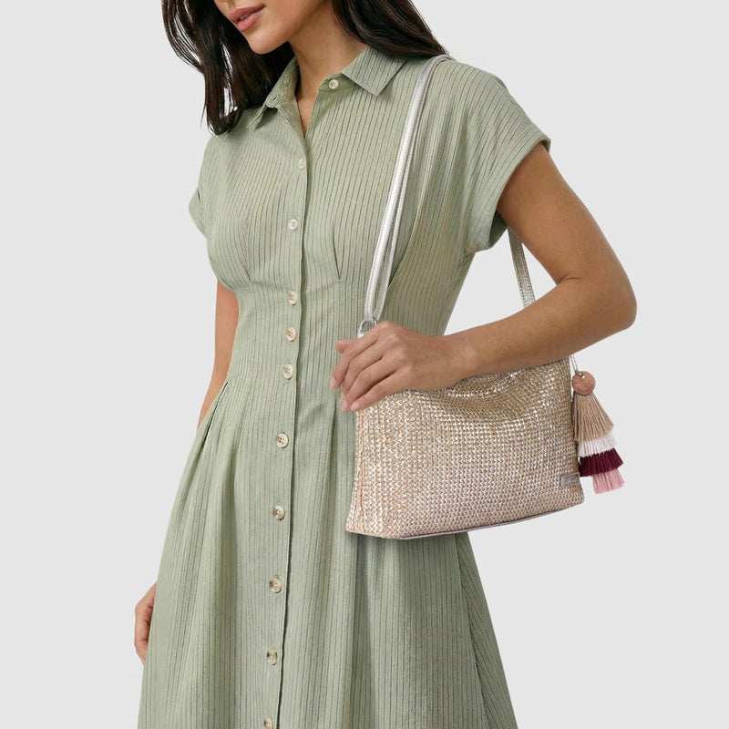 Sakroots Lumi Convertible Crossbody Purse - Women's 3-in-1 Handbag for Everyday & Travel -Small Clutch Bag With Zipper - Pyrite Straw - Image 2