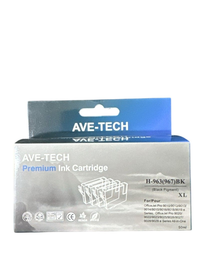AVE-TECH PREMIUM INK 963XL(967) BLACK / Pages 2000 / For Used In HP / OFFICE JET PRO 9010/9012/9013/9014/9015/9016/9018/9019/9020/9022/9023/9025/9026/9027/9028/9029 