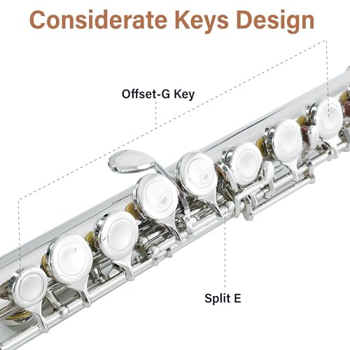 Cecilio Closed Hole C Flute - Musical Instrument, Beginner/Intermediate Flute in Band & Orchestra, Nickel - Image 3