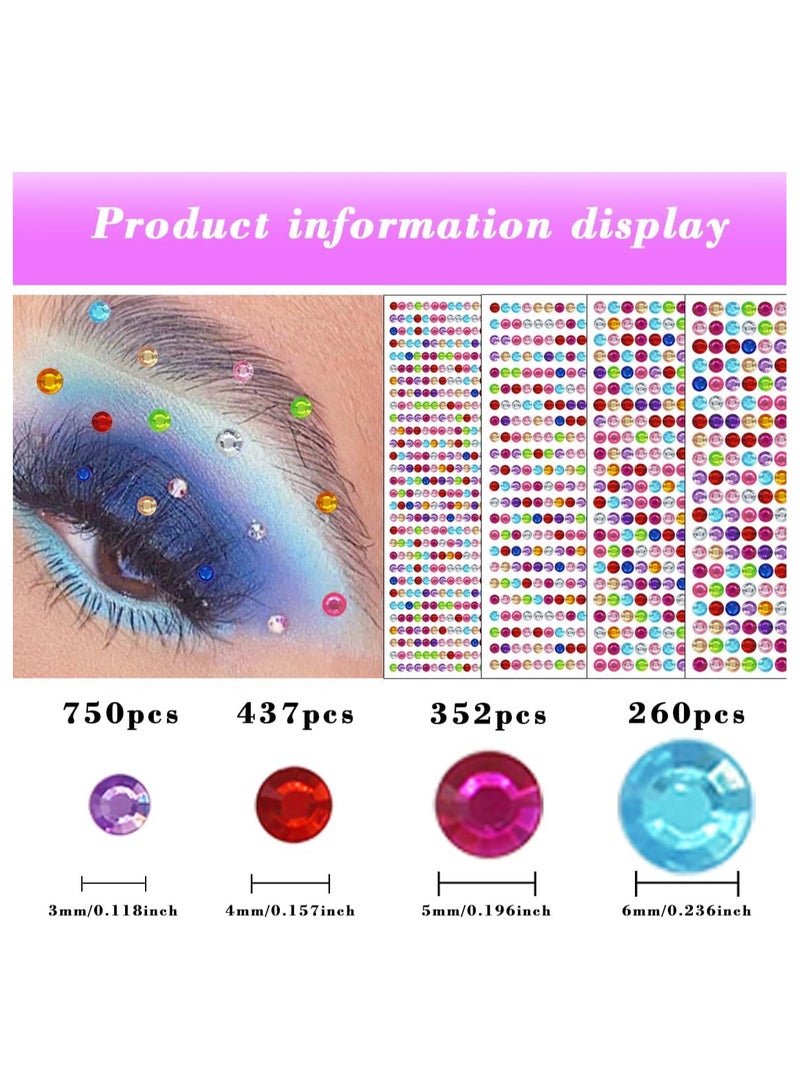 1799 Pcs 4 Sheets Rhinestone Stickers 3/4/5/6 mm Self Adhesive Rhinestones Gems for Face Eyes Makeup Hair Body - Image 3