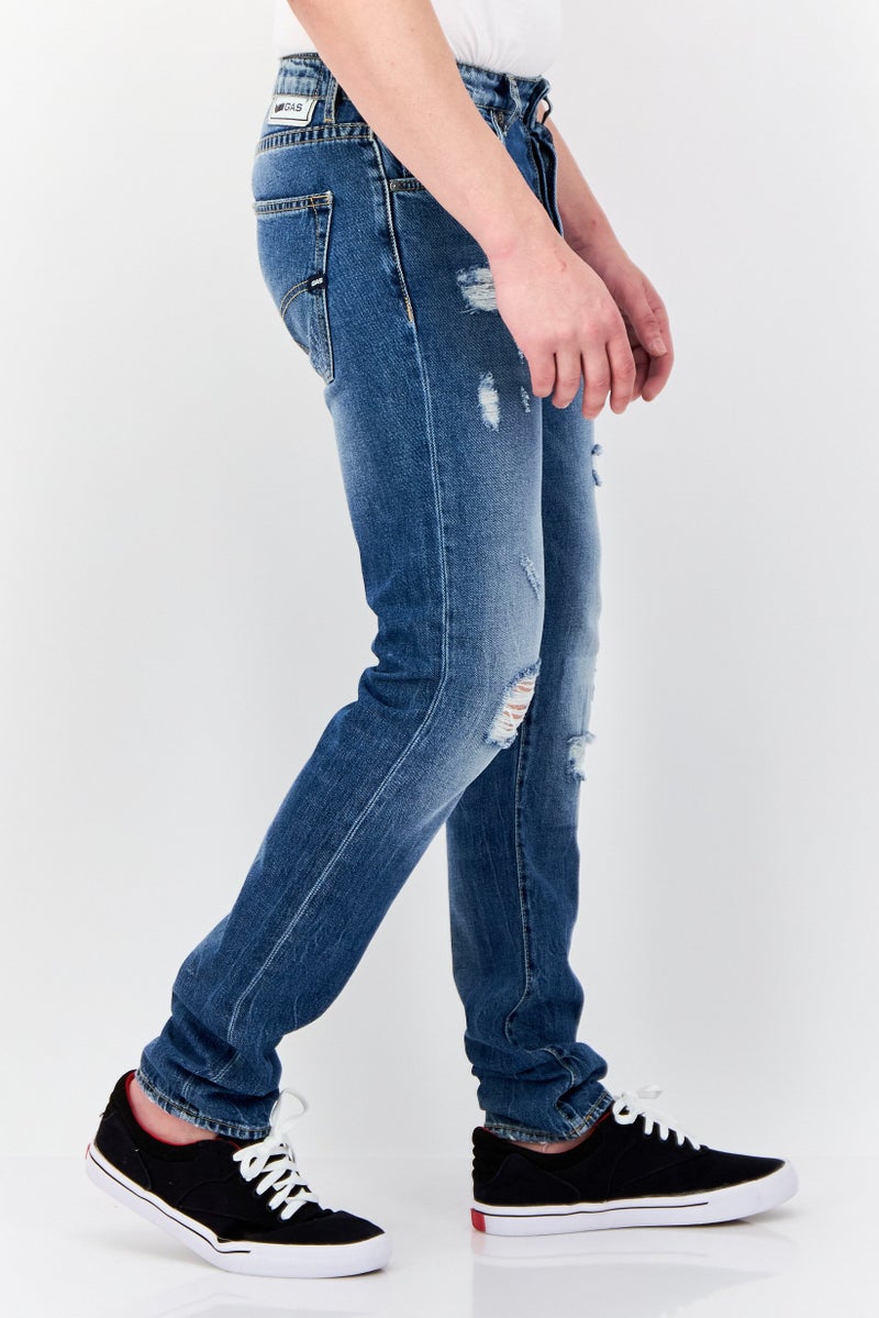 GAS Men Carrot Fit Distressed Stretchable Denim, Mid Blue - Image 4