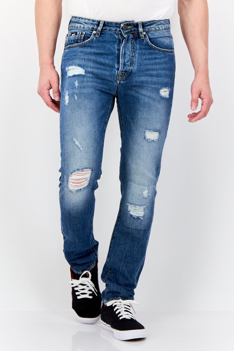 GAS Men Carrot Fit Distressed Stretchable Denim, Mid Blue - Image 1