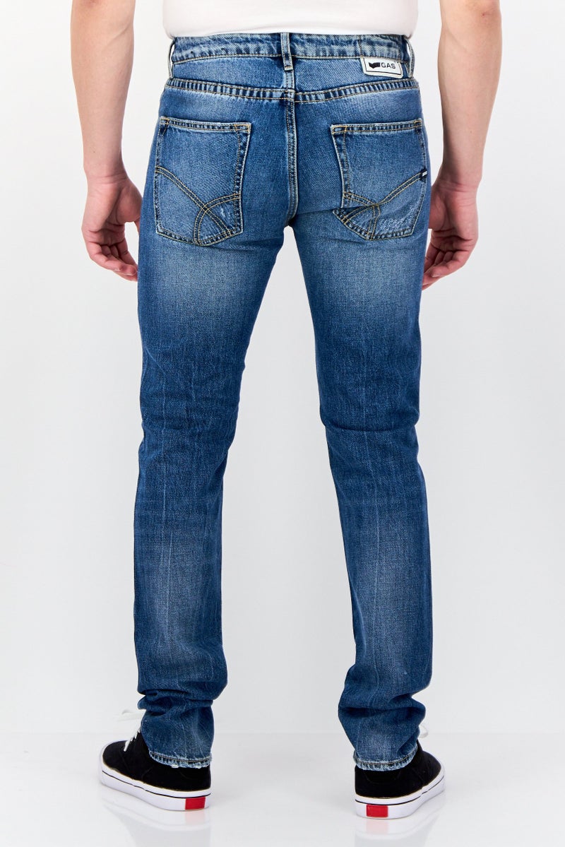 GAS Men Carrot Fit Distressed Stretchable Denim, Mid Blue - Image 3