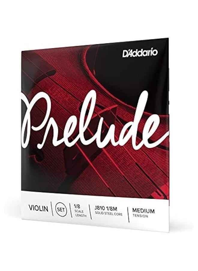 D'Addario Prelude Violin String Set, 1/8 Scale, Medium Tension – J810 1/8M - Solid Steel Core, Warm Tone, Economical and Durable – Educator’s Choice for Student Strings – 1 Set  - Image 1