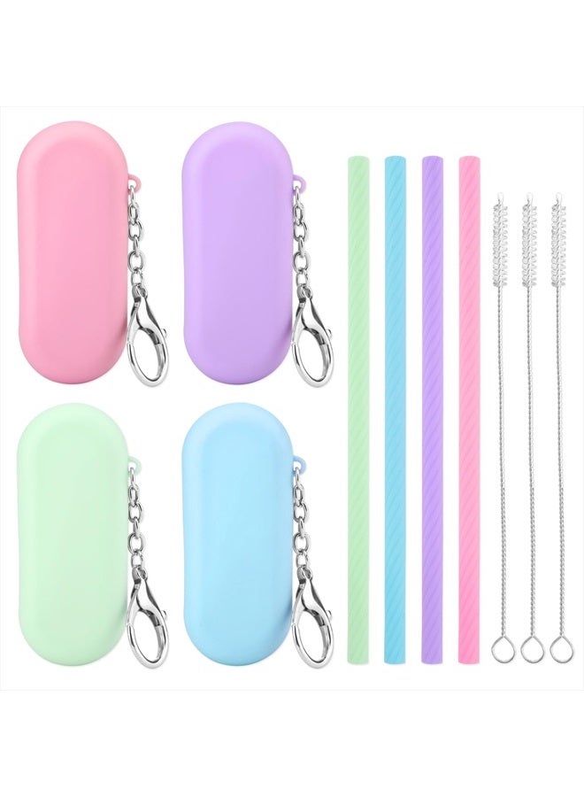 Cobee 4 Set Reusable Silicone Straws Kit, Foldable Portable Straws with Colorful Storage Box and Keychain for Travel, Deep Cleaning Brush for Bubble Tea, Cold/Hot Drinks - Image 1