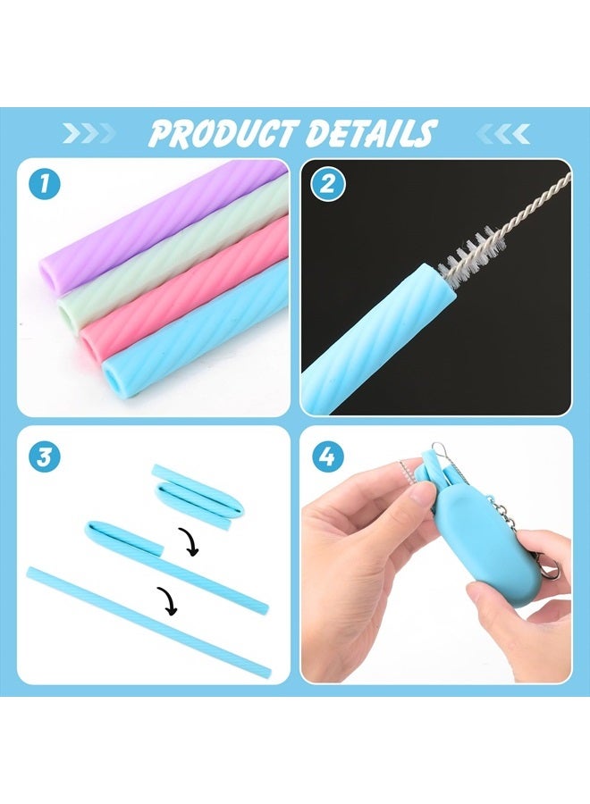 Cobee 4 Set Reusable Silicone Straws Kit, Foldable Portable Straws with Colorful Storage Box and Keychain for Travel, Deep Cleaning Brush for Bubble Tea, Cold/Hot Drinks - Image 4