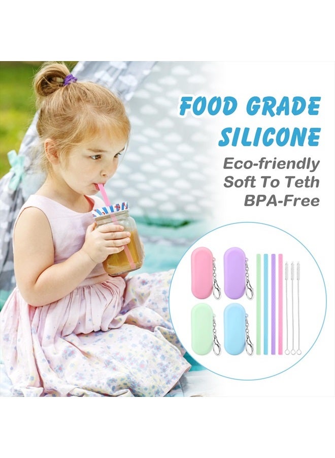 Cobee 4 Set Reusable Silicone Straws Kit, Foldable Portable Straws with Colorful Storage Box and Keychain for Travel, Deep Cleaning Brush for Bubble Tea, Cold/Hot Drinks - Image 2