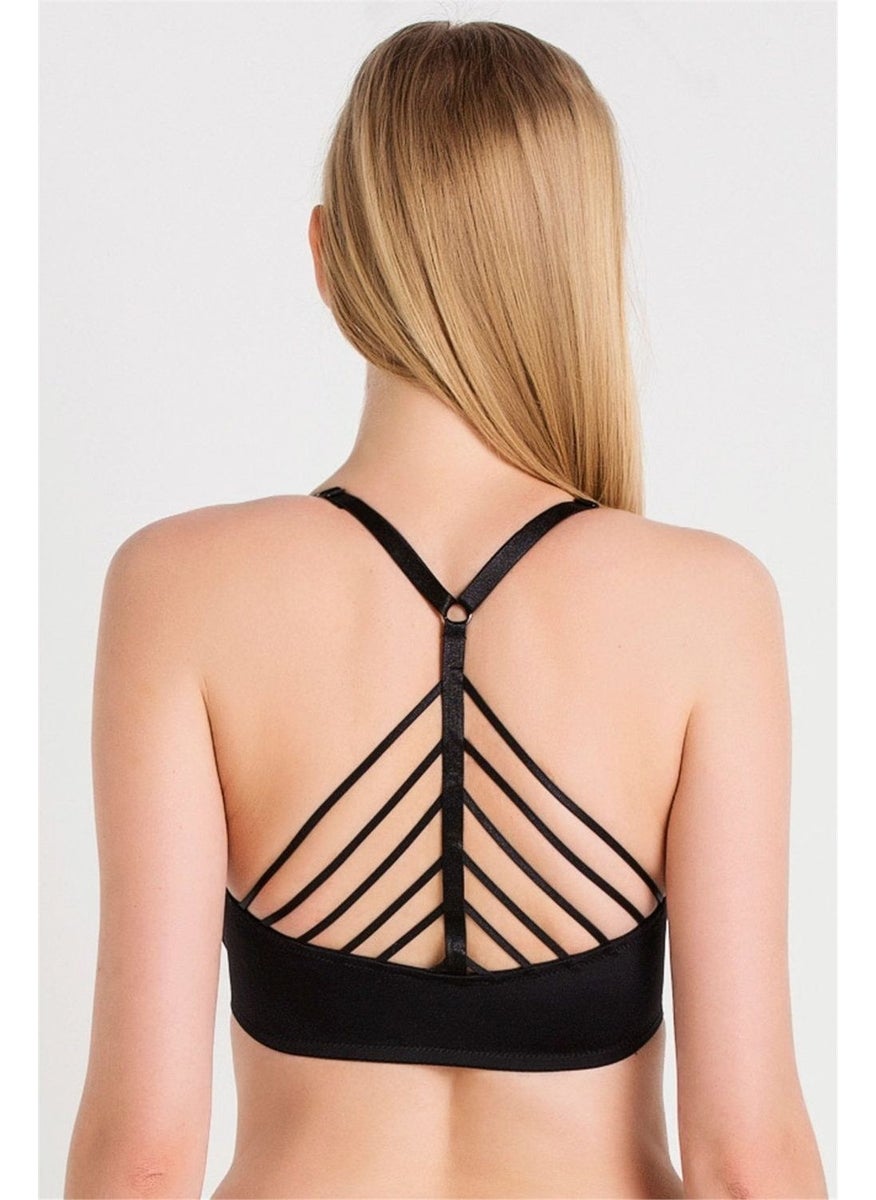Magic Form 8026 Women's Black Front Clip Back Striped Removable Support Bra  - Image 1