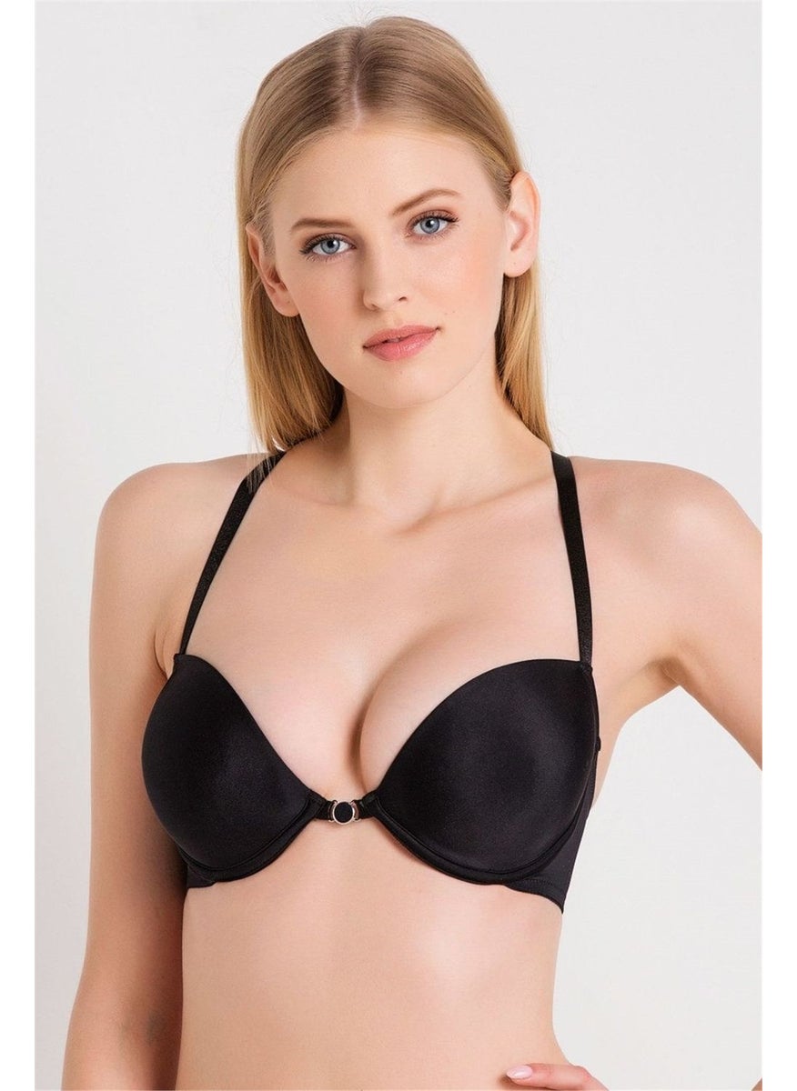 Magic Form 8026 Women's Black Front Clip Back Striped Removable Support Bra  - Image 3