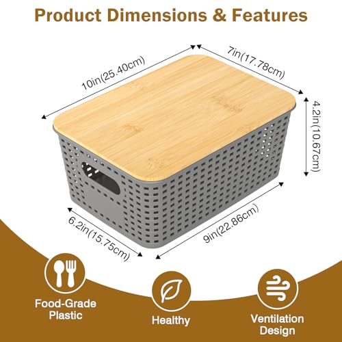 Uvellgift Stackable Storage Basket: Plastic Baskets Bins, Baskets for Organizing, Pantry Decorative Containers for Closets, Cabinets, Shelves(8 Pack, Grey) - Image 2