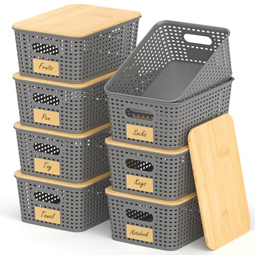 Uvellgift Stackable Storage Basket: Plastic Baskets Bins, Baskets for Organizing, Pantry Decorative Containers for Closets, Cabinets, Shelves(8 Pack, Grey) - Image 1