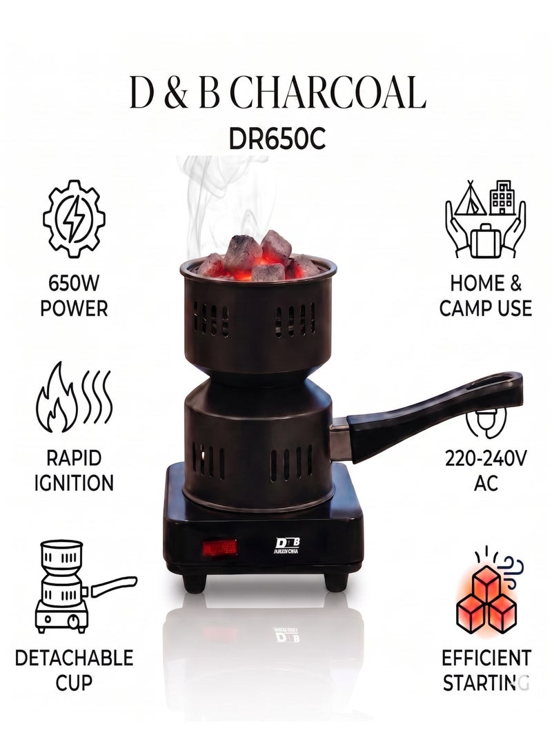 DR.ELECTRIC Electric Charcoal Stove DR650C, 650W, 220-240V, Black, with Handle, for Home and Trip Use - Image 1