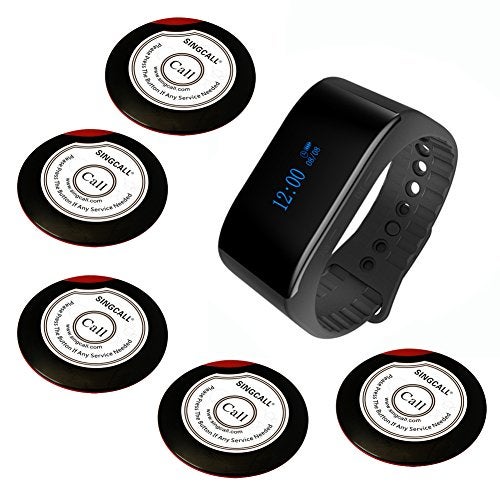 SINGCALL Wireless Calling System Waiter Service System for Bank Restaurant Cafe Restaurant Hospital Factory Office 5 Call Buttons 1 Waterproof Mobile Watch Receiver - Image 1