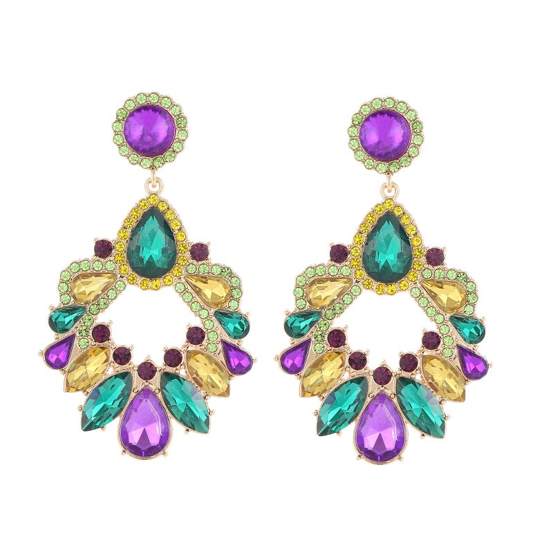 VANGETIMI Mardi Gras Earrings for Women Big Mardi Gras Rhinestone Dangle Earrings Carnival Jewelry Party Gifts - Image 1