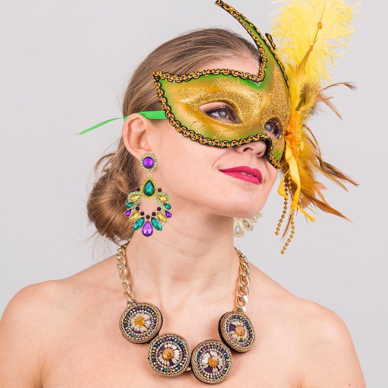 VANGETIMI Mardi Gras Earrings for Women Big Mardi Gras Rhinestone Dangle Earrings Carnival Jewelry Party Gifts - Image 2