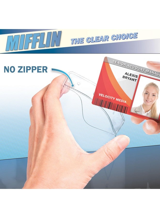MIFFLIN Vertical Zipperless Id Badge Holder (Clear, 2.25X3.5 Inch, 100 Pack), Quick Load Plastic Name Card Pouch In Bulk  - Image 3