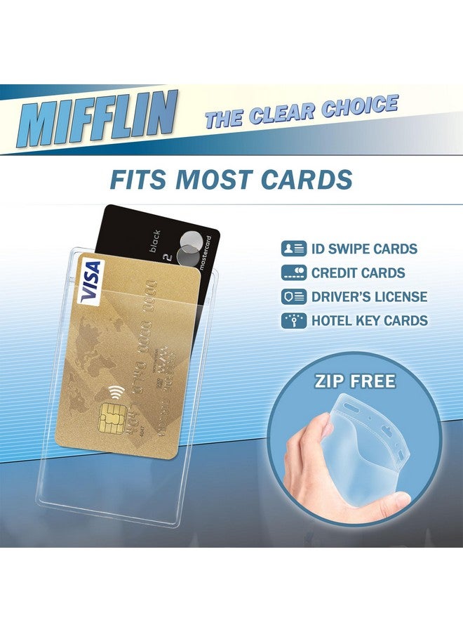 MIFFLIN Vertical Zipperless Id Badge Holder (Clear, 2.25X3.5 Inch, 100 Pack), Quick Load Plastic Name Card Pouch In Bulk  - Image 2