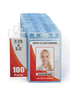 MIFFLIN Vertical Zipperless Id Badge Holder (Clear, 2.25X3.5 Inch, 100 Pack), Quick Load Plastic Name Card Pouch In Bulk  - Image 1